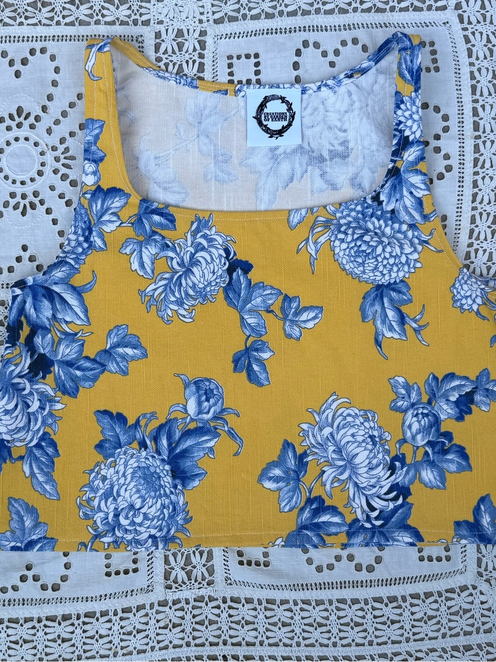 Handmade vintage fabric Blue Floral Crop top